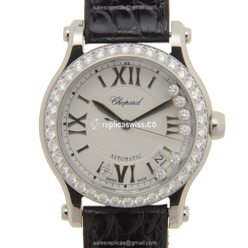 Chopard Happy Sport Replica - Automatic - Silver Dial - Steel Case - Black Alligator Strap